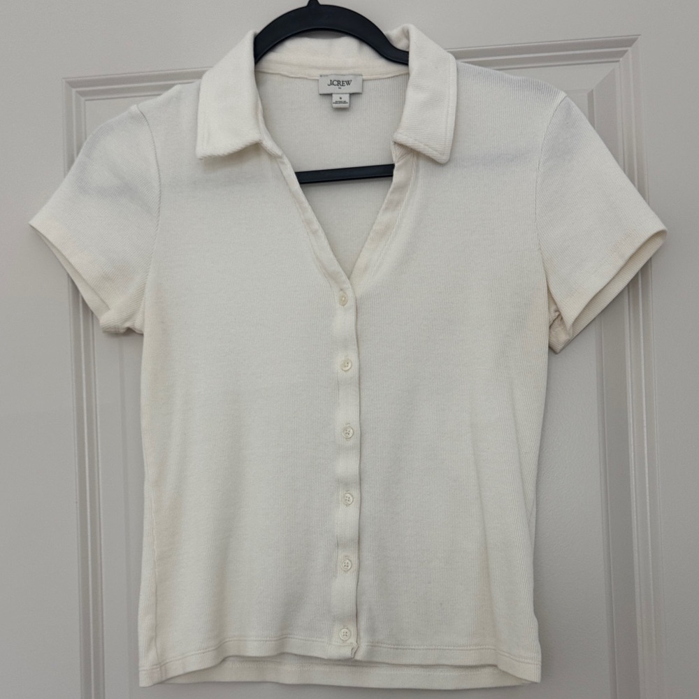 J. Crew Women's White Short Sleeve Button-Down Shirt